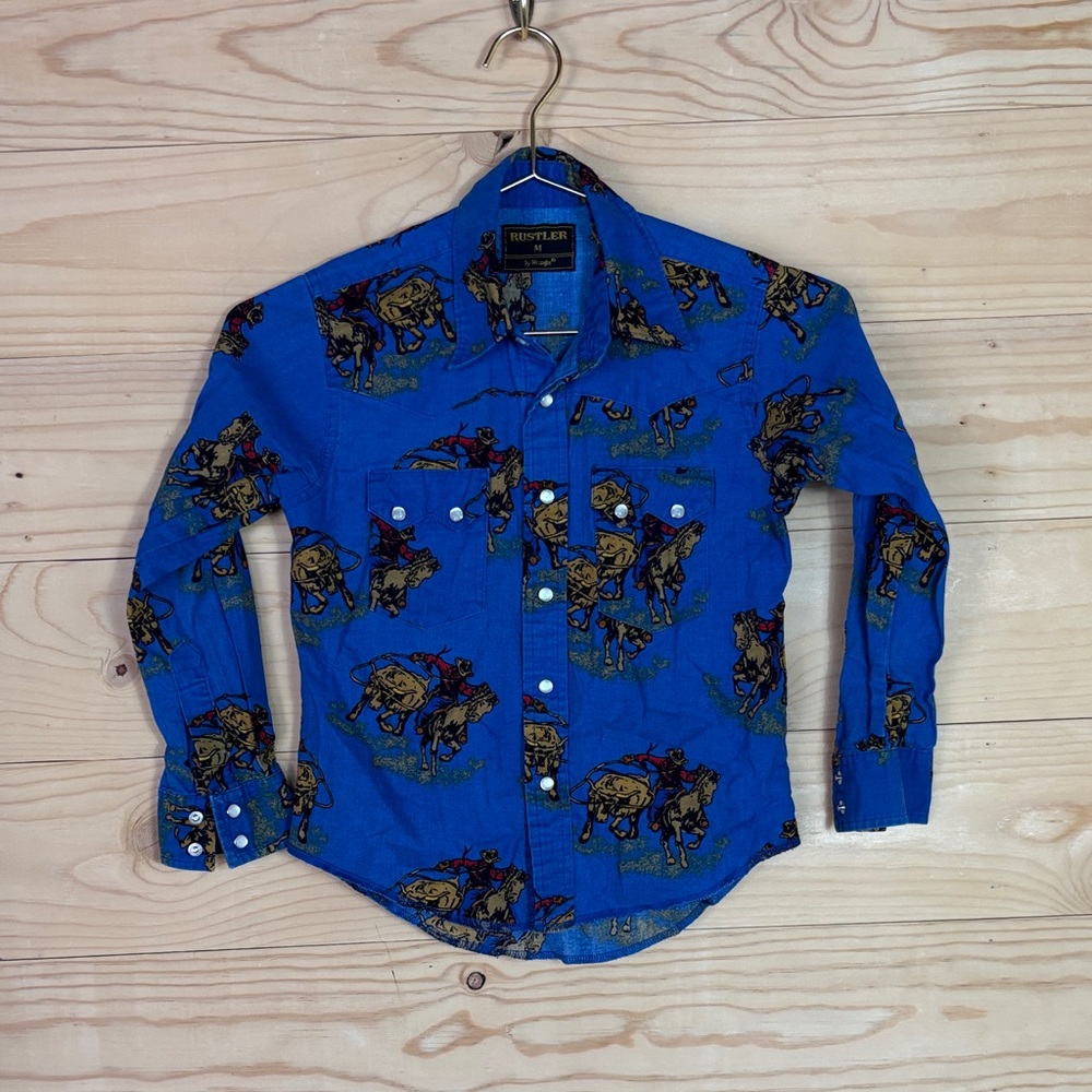 Vintage Hustler Blue Western Print Shirt‎